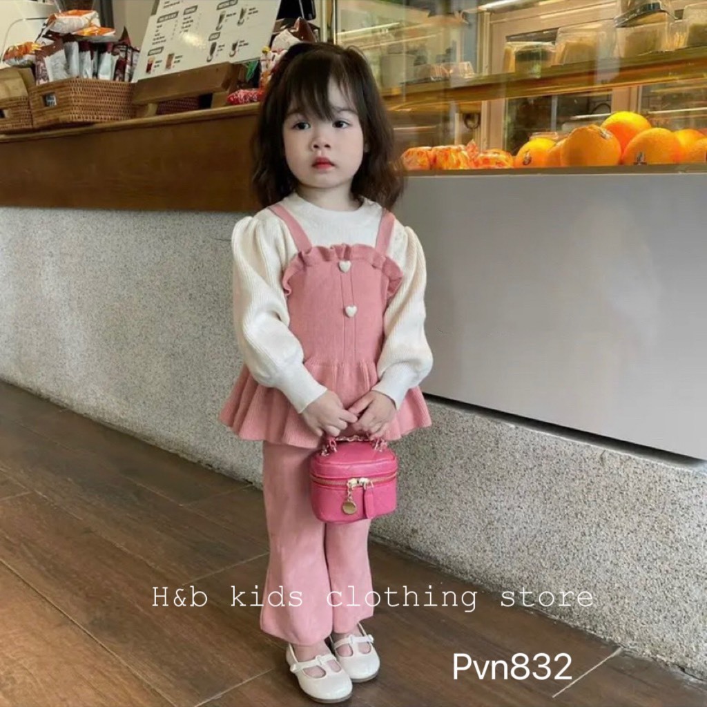 Set bộ cho bé gái, set Babydoll quần loe nhung tăm cực xinh cho bé gái