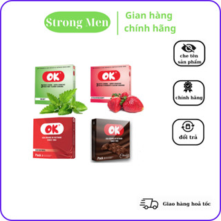 Bao cao su OK chính hãng, đầy đủ bốn vị không mùi original, hương dâu, hương bạc hà, hương socola hộp, 3 chiếc.