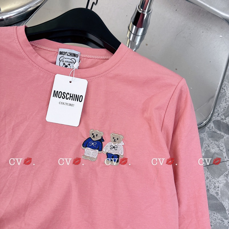 Bộ Cotton Tàu Áo Thêu Gấu Phối Quần Đũi Dài Thu Đông
