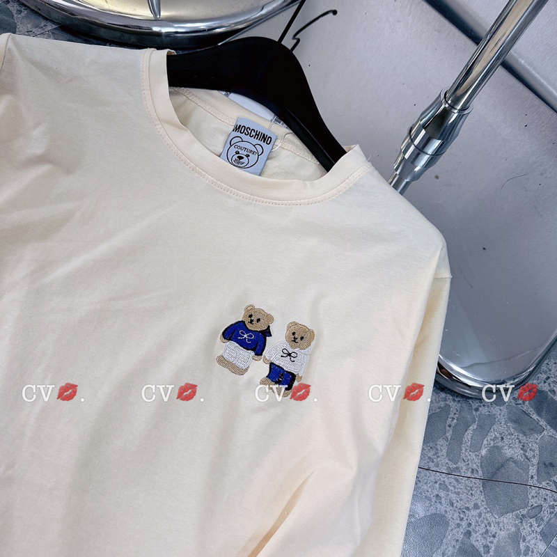 Bộ Cotton Tàu Áo Thêu Gấu Phối Quần Đũi Dài Thu Đông