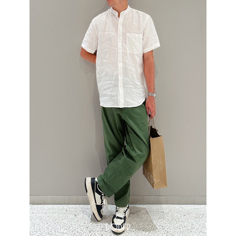 DODEP Áo sơmi ngắn tay linen premium cổ trụ