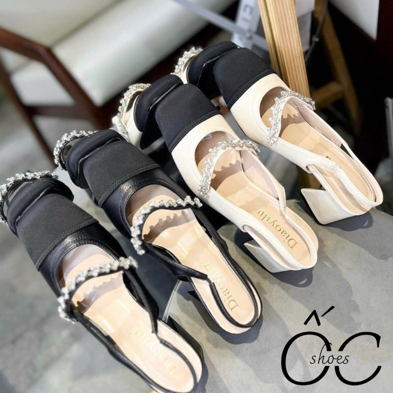 Giày slingback mũi vuông quai đá ngang, giày hở gót quai hậu, gót vuông 5cm mã OK11 đá