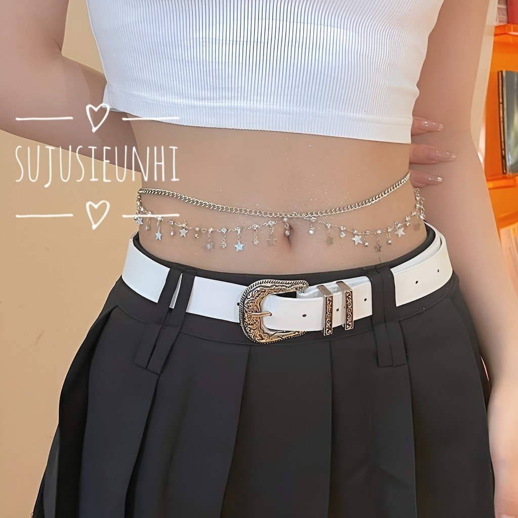 Dây xích đeo eo 2 tầng trang trí váy hoặc cơ thể hình ngôi sao đính đá nhân tạo