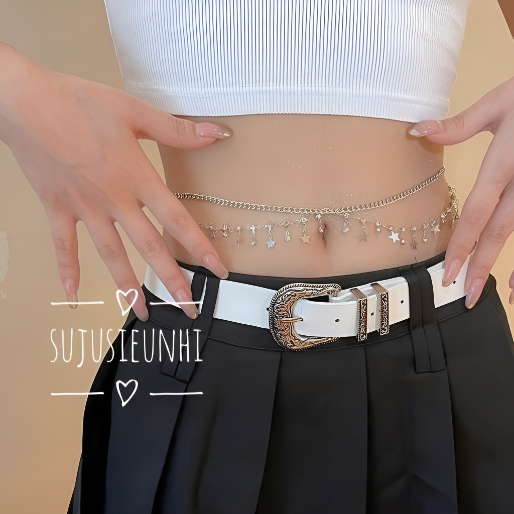 Dây xích đeo eo 2 tầng trang trí váy hoặc cơ thể hình ngôi sao đính đá nhân tạo