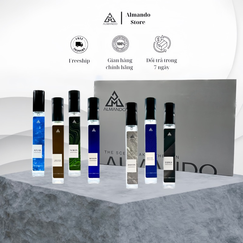 Set 7 mùi bodymist nam Almando 10ml