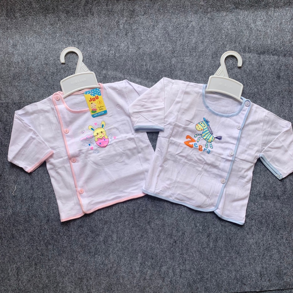 Áo Trắng Cài Lệch Sơ Sinh Tay DÀI In Hình Cao Cấp MTK
