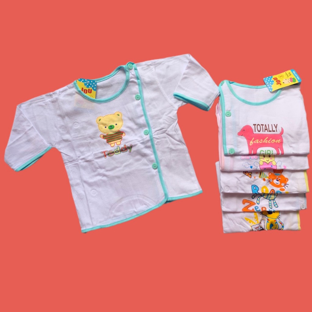 Áo Trắng Cài Lệch Sơ Sinh Tay DÀI In Hình Cao Cấp MTK