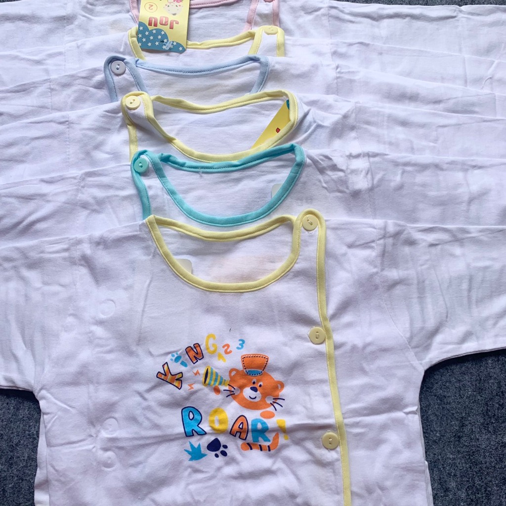 Áo Trắng Cài Lệch Sơ Sinh Tay DÀI In Hình Cao Cấp MTK