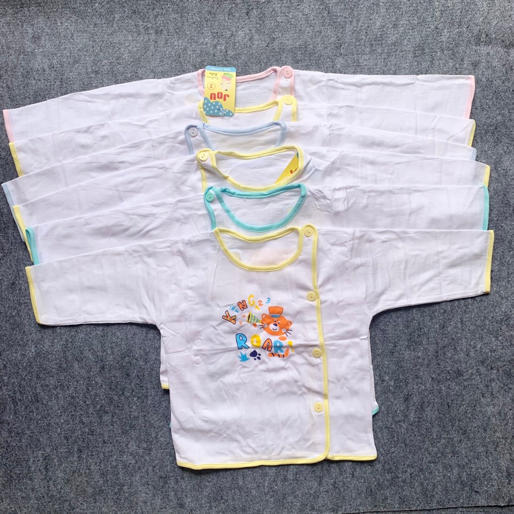 Áo Trắng Cài Lệch Sơ Sinh Tay DÀI In Hình Cao Cấp MTK