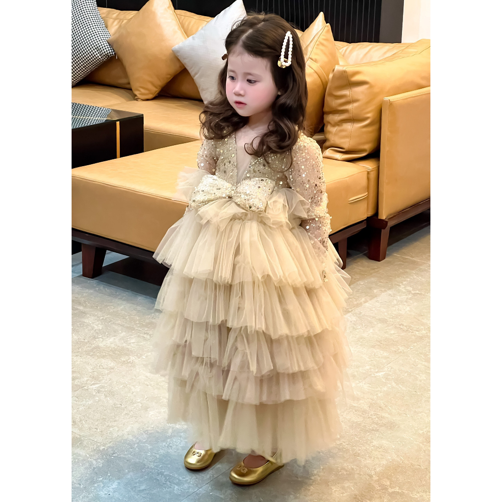 Váy cho bé gái, váy công chúa cho bé gái - Váy kim sa công chúa cho bé mặc đi chơi , đi tiệc sang trọng