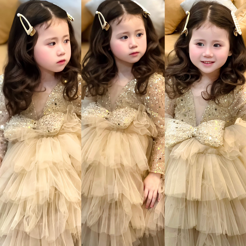 Váy cho bé gái, váy công chúa cho bé gái - Váy kim sa công chúa cho bé mặc đi chơi , đi tiệc sang trọng
