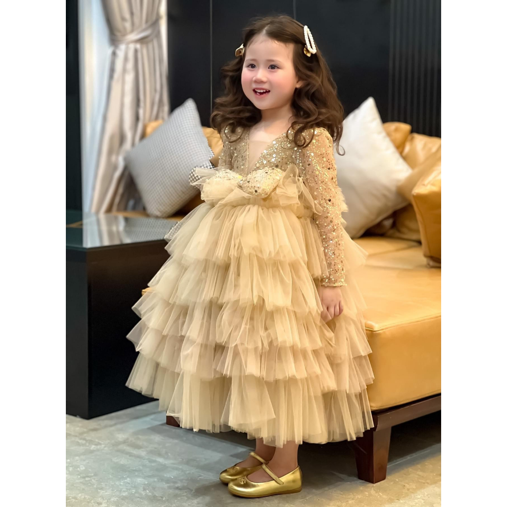 Váy cho bé gái, váy công chúa cho bé gái - Váy kim sa công chúa cho bé mặc đi chơi , đi tiệc sang trọng