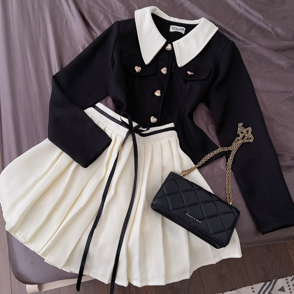 Set đầm áo khoác vest lửng mix chân váy xếp ly lên form chuẩn My.Clothing Set45