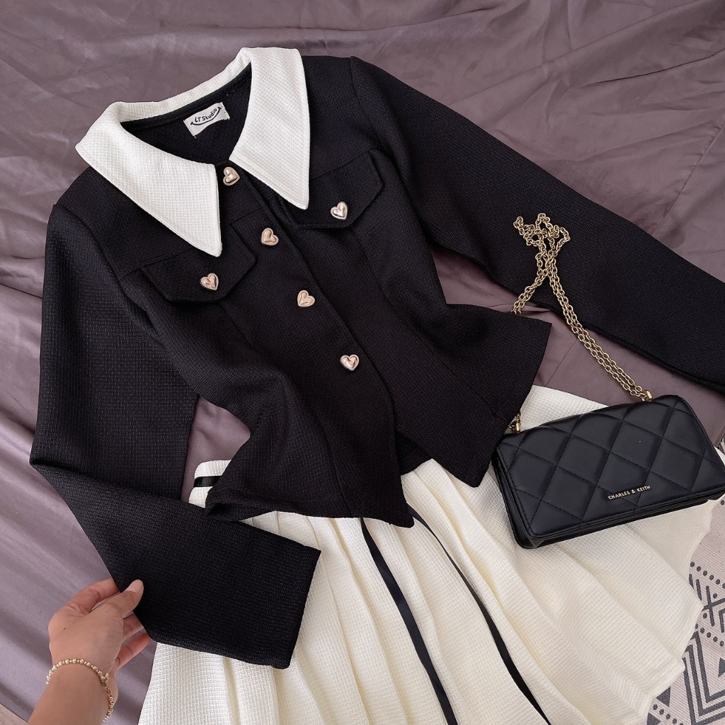 Set đầm áo khoác vest lửng mix chân váy xếp ly lên form chuẩn My.Clothing Set45