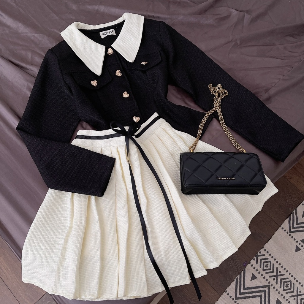 Set đầm áo khoác vest lửng mix chân váy xếp ly lên form chuẩn My.Clothing Set45