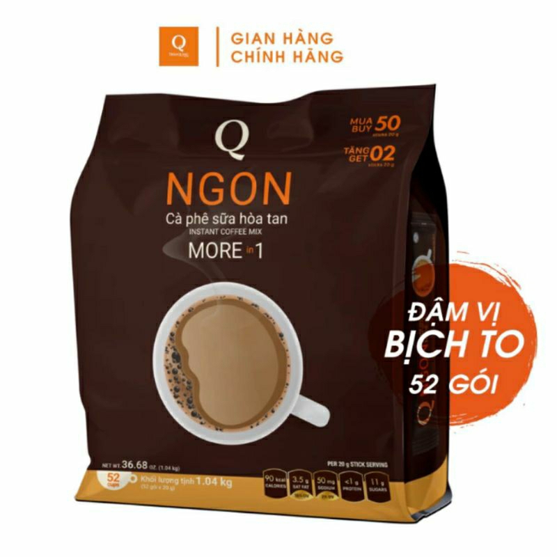 Cafe Trần Quang bịch to 52 gói thơm ngon - Cà phê sữa hòa tan Q ngon