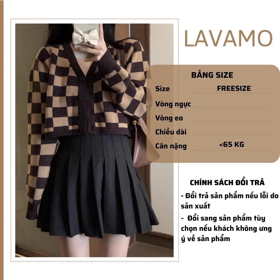 Áo khoác cardigan croptop len nữ bigsize dày mịn form rộng sọc nâu đen caro nút cài LUVAMO KD010