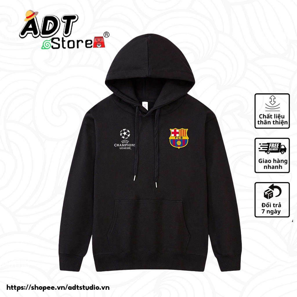 MẪU Áo hoodie Barcelona form rộng chất nỉ bông - Áo khoác nỉ nam nữ có mũ in logo Barca
