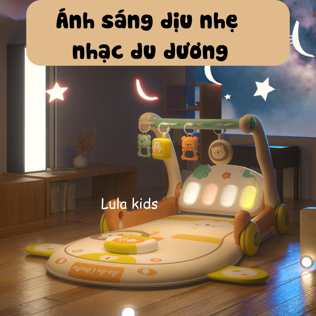 Thảm đàn nhạc cho bé sơ sinh nằm chơi kết hợp xe đẩy tập đi 2in1, piano kích thích giác quan thông minh Lula Kids