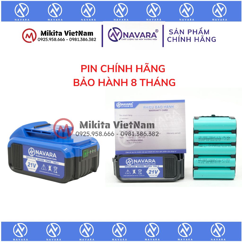 Pin 10cell Navara 21V chân pin 22mm hàng chính hãng