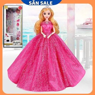 Búp Bê Cô Dâu Xinh Đẹp Hồng Tặng Phụ Kiện 08 Món + 03 Váy Ngắn