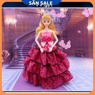Búp Bê Tiểu Thư Đỏ Chấm Bi 12 Khớp Tặng Phụ Kiện + 03 Váy Ngắn