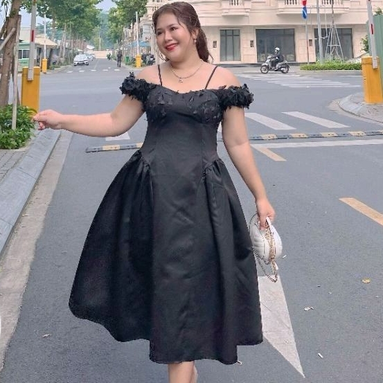 [Hình thật] Đầm big size phối hoa từ 55kg-90kg (bigsize, to, lớn, béo, mập, size lớn, bự)