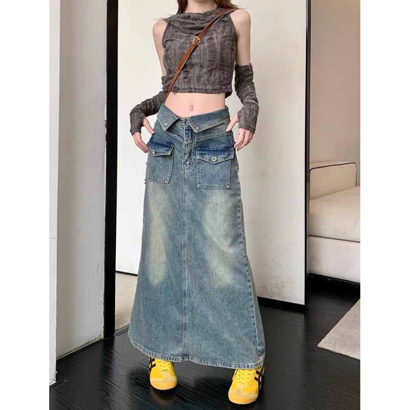 Chân Váy Jean Chữ a Lưng Cao Dáng Rộng Thời Trang Mùa Thu Cho Nữ