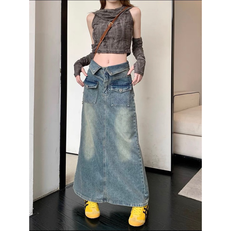 Chân Váy Jean Chữ a Lưng Cao Dáng Rộng Thời Trang Mùa Thu Cho Nữ