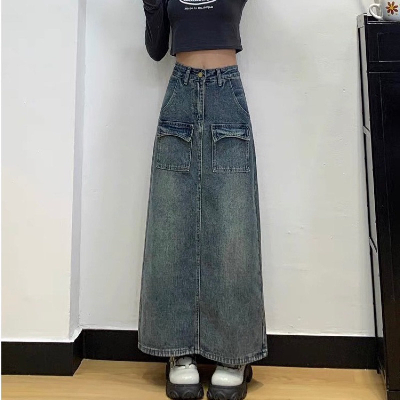 Chân Váy Jeans Chữ a Lưng Cao Phong Cách retro Cho Nữ