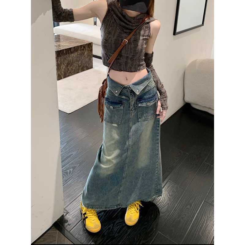 Chân Váy Jean Chữ a Lưng Cao Dáng Rộng Thời Trang Mùa Thu Cho Nữ