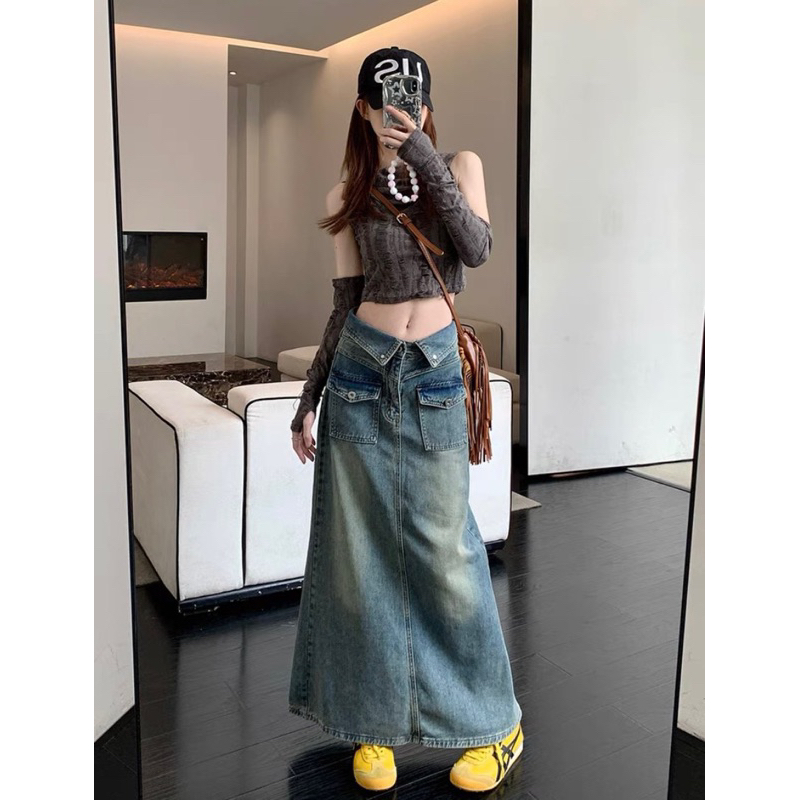 Chân Váy Jean Chữ a Lưng Cao Dáng Rộng Thời Trang Mùa Thu Cho Nữ