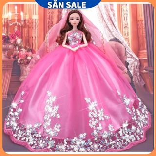 Búp Bê 12 Khớp Cô Dâu Xinh Đẹp Váy Kim Sa ( Hồng) +( Tặng Phụ Kiện 8 món + 3 Váy Ngắn)