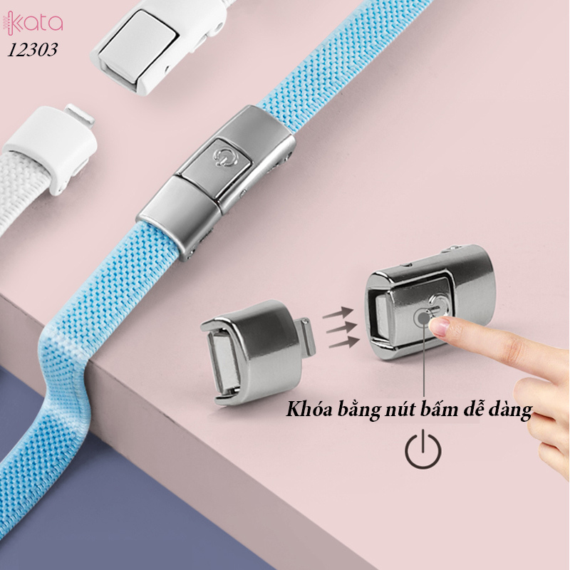 Dây giày lười đàn hồi khóa bấm tiện lợi Nam,Nữ, Trẻ em 12303