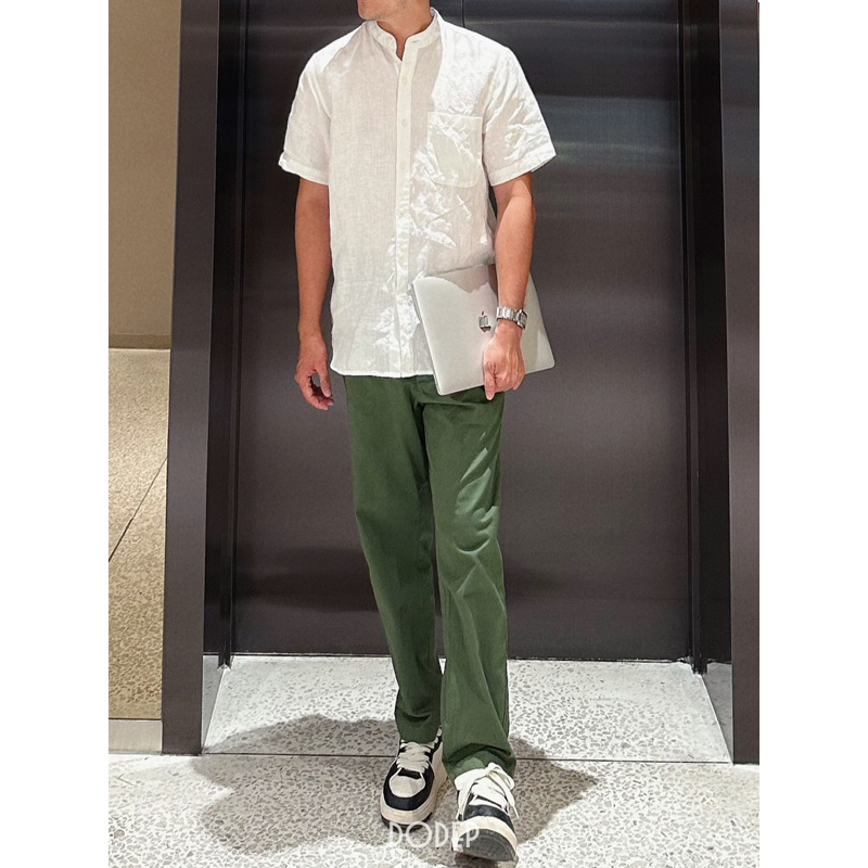 DODEP Áo sơmi ngắn tay linen premium cổ trụ