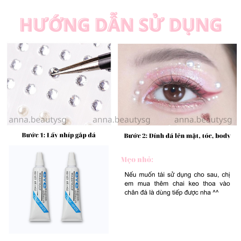 Đá đính tóc makeup, hạt dán trang điểm lấp lánh có sẵn keo