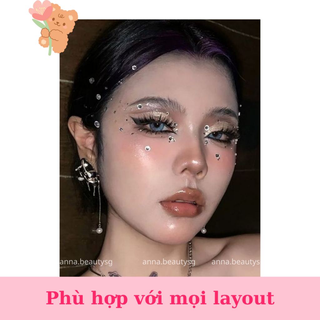 Đá đính tóc makeup, hạt dán trang điểm lấp lánh có sẵn keo