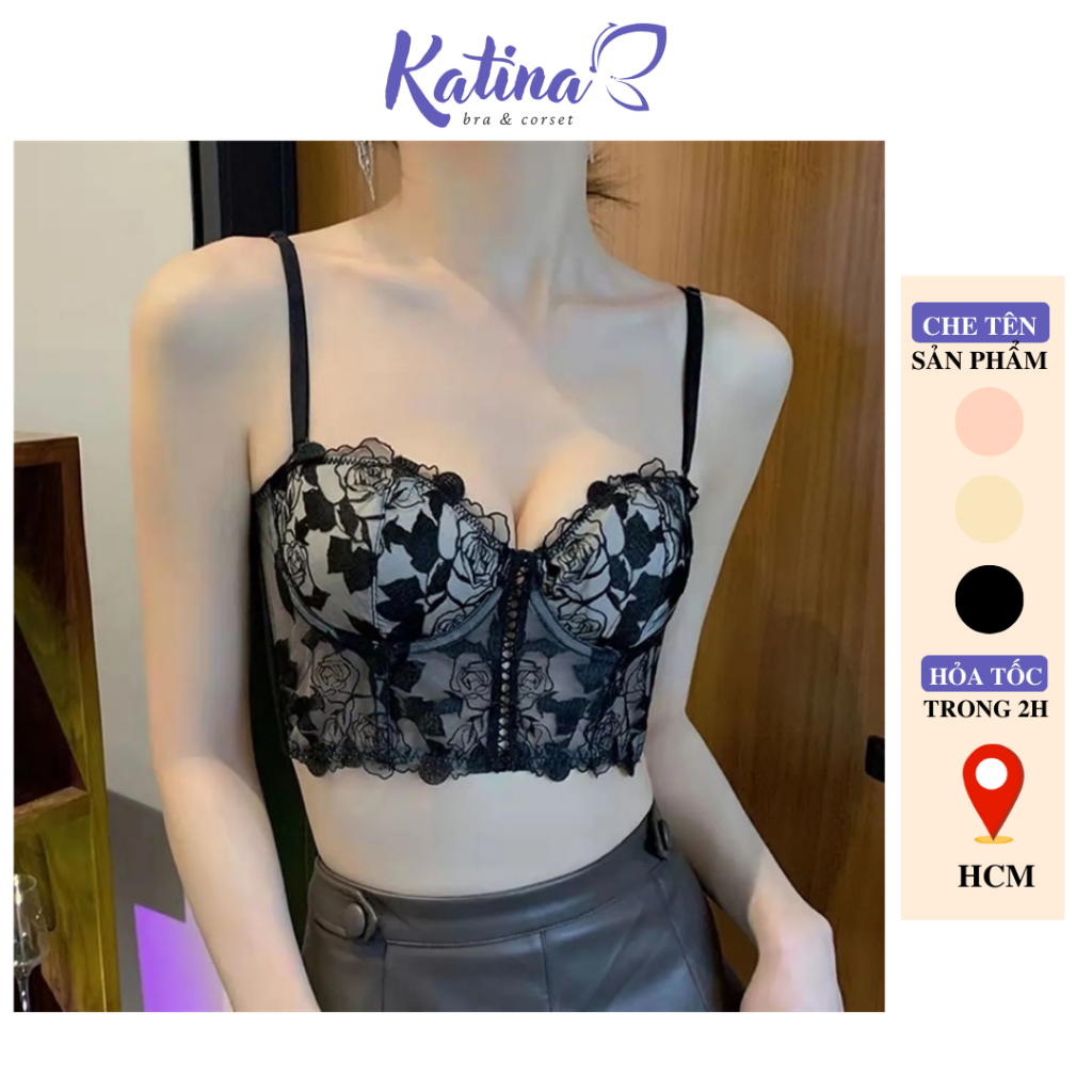 KTA32 Áo Bra Ren Hoa Thêu Nổi KATINA Có gọng Mút Mỏng Kiểu Croptop Mix Đồ Siêu Xinh