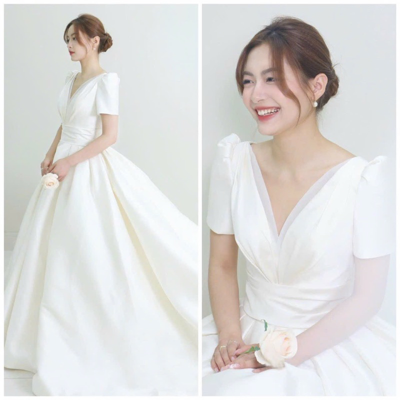 Váy cưới trắng váy đi bàn cô dâu xinh tùng xoè tiểu thư đơn giản sang trọng Jannie