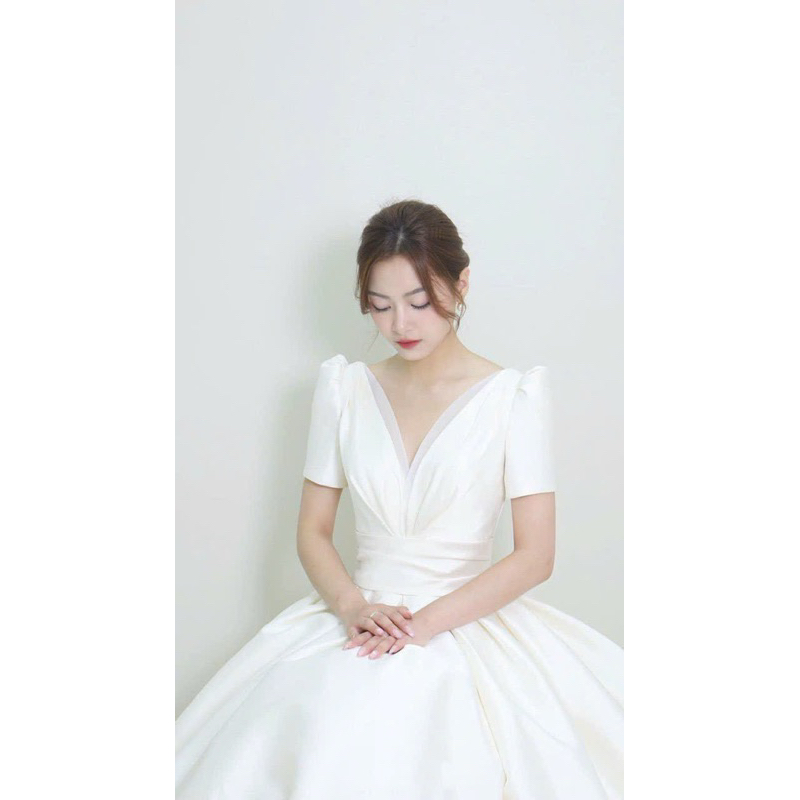 Váy cưới trắng váy đi bàn cô dâu xinh tùng xoè tiểu thư đơn giản sang trọng Jannie