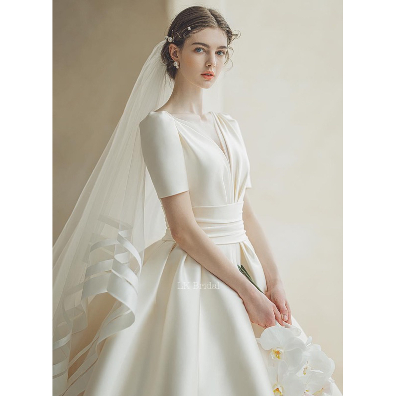 Váy cưới trắng váy đi bàn cô dâu xinh tùng xoè tiểu thư đơn giản sang trọng Jannie