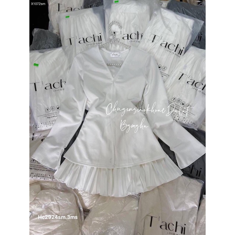 Hc15-SET ÁO TRẮNG CỔ V + CV DẬP LY 🤍