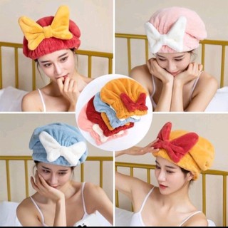 Mũ quấn tóc khô, khăn trùm đầu thấm hút nước nhanh hình nơ siêu cute