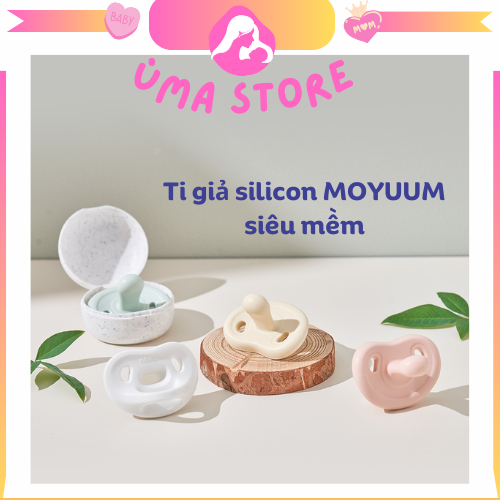 Núm Ty Giả MOYUUM Hàn Quốc Cao Cấp, Silicone Siêu mềm Cho Bé 0-5 Tháng Kèm