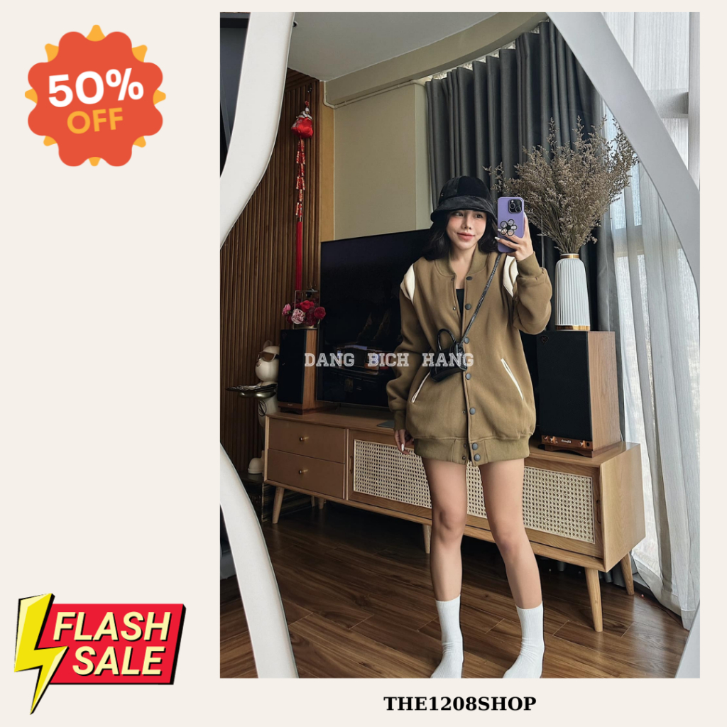 Bomber bóng chày màu nâu