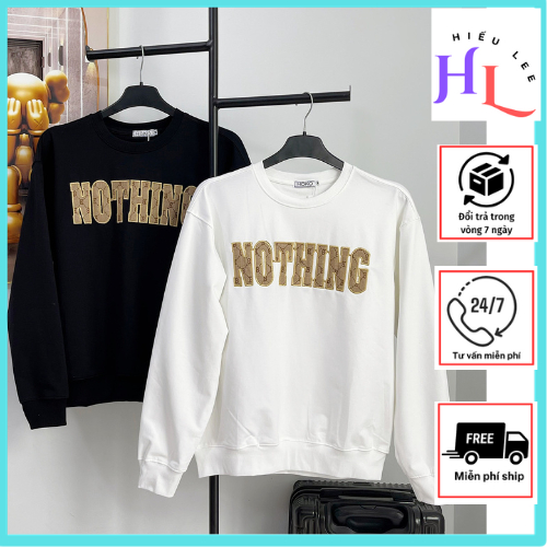 Áo thun nỉ 2 da,áo thu đông sweater dài tay dày dặn thêu chữ có 2 màu dễ phối đồ trắng và đen