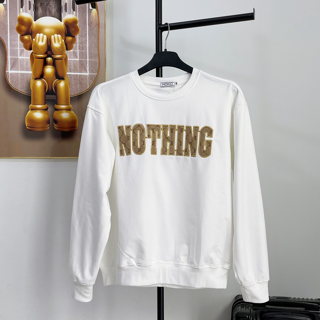 Áo thun nỉ 2 da,áo thu đông sweater dài tay dày dặn thêu chữ có 2 màu dễ phối đồ trắng và đen