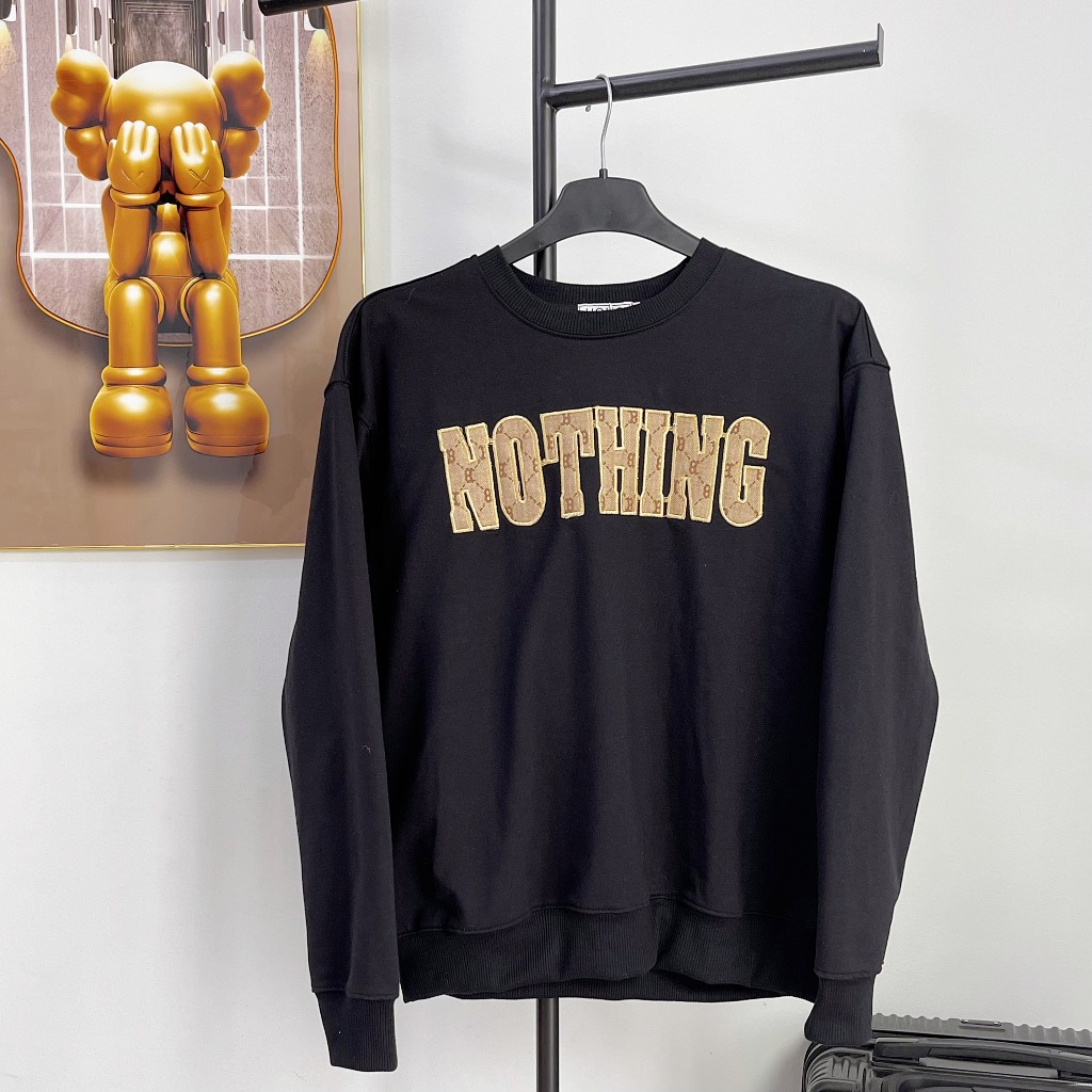 Áo thun nỉ 2 da,áo thu đông sweater dài tay dày dặn thêu chữ có 2 màu dễ phối đồ trắng và đen
