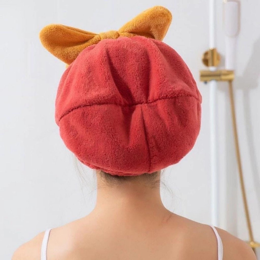 Mũ Quấn Tóc Khô, Khăn Trùm Đầu Thấm Hút Nước Nhanh Hình Nơ Siêu Cute