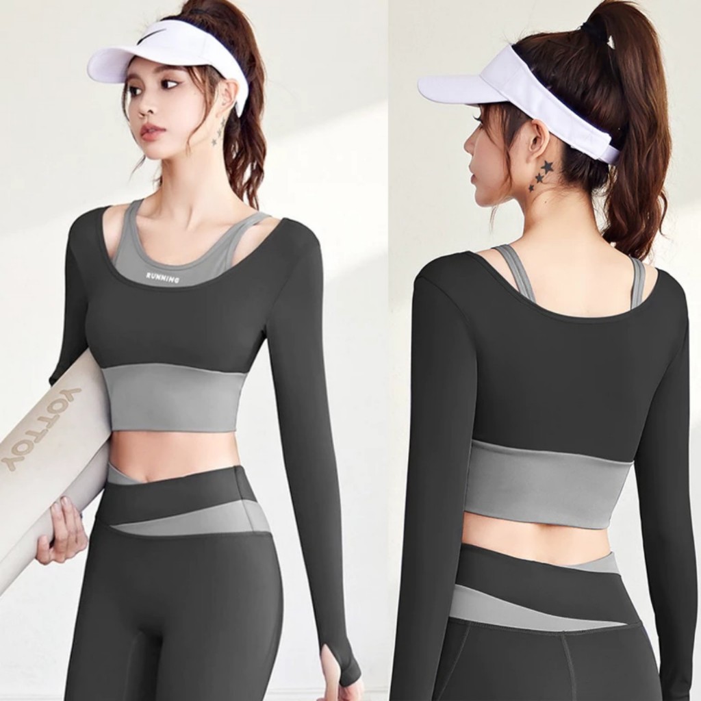 Áo tập gym nữ dài tay LULY SPORT, áo thể thao chất thun o gian tốt, sẵn Mút Đúc liền tiện lợi